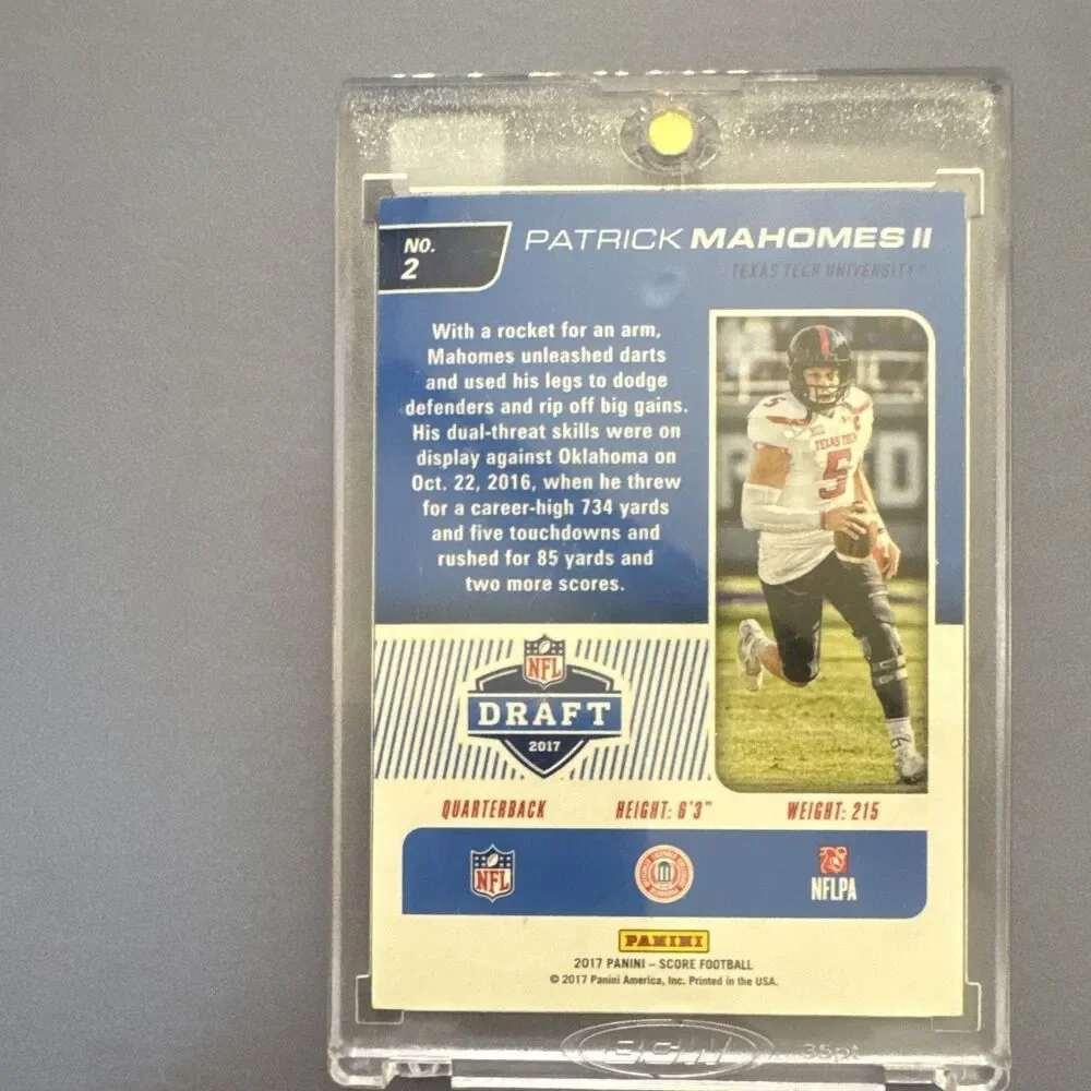 Panini 2017 Score NFL Draft #2 Patrick Mahomes II RC Rookie Insert Texas Tech